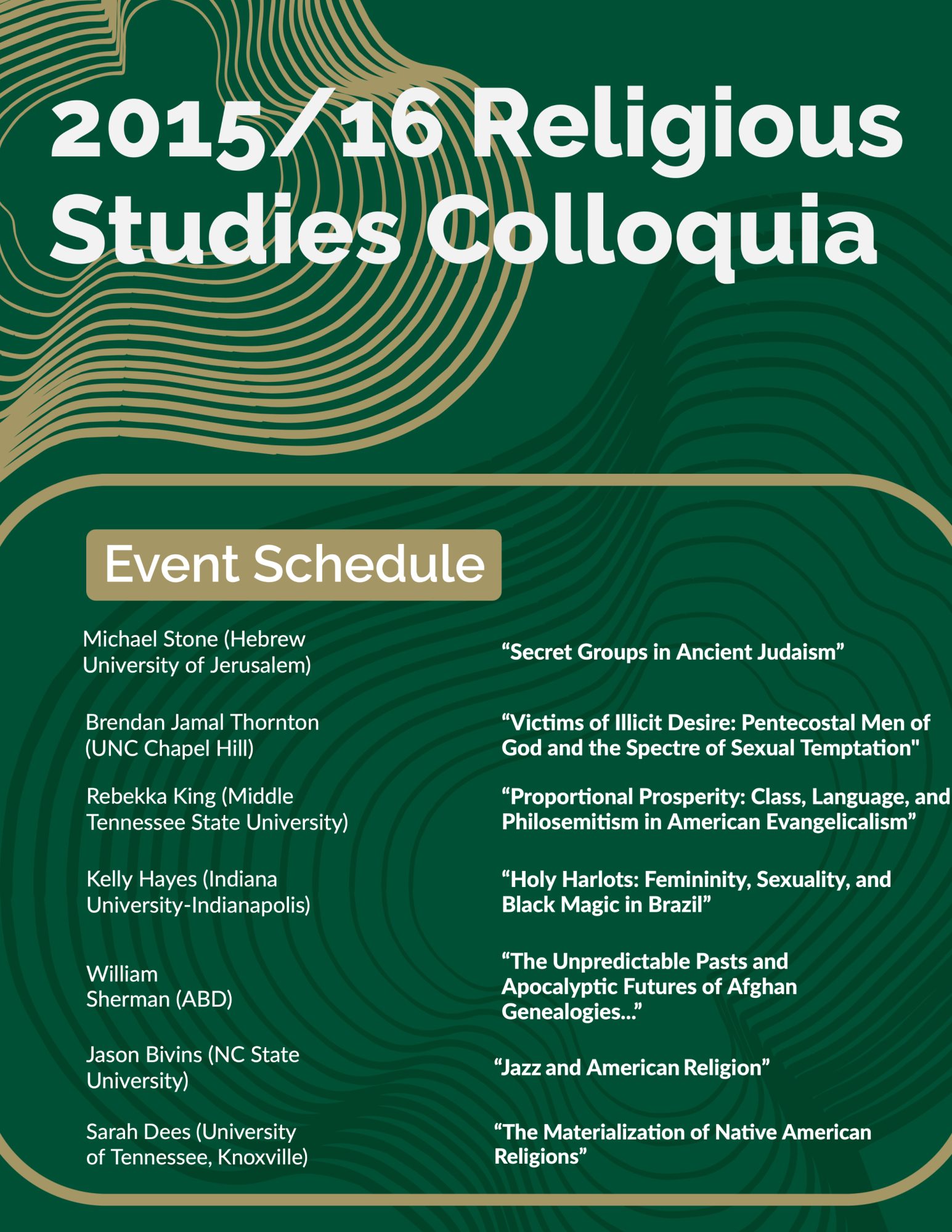 2015/16 Religious Studies Colloquia
Event Schedule