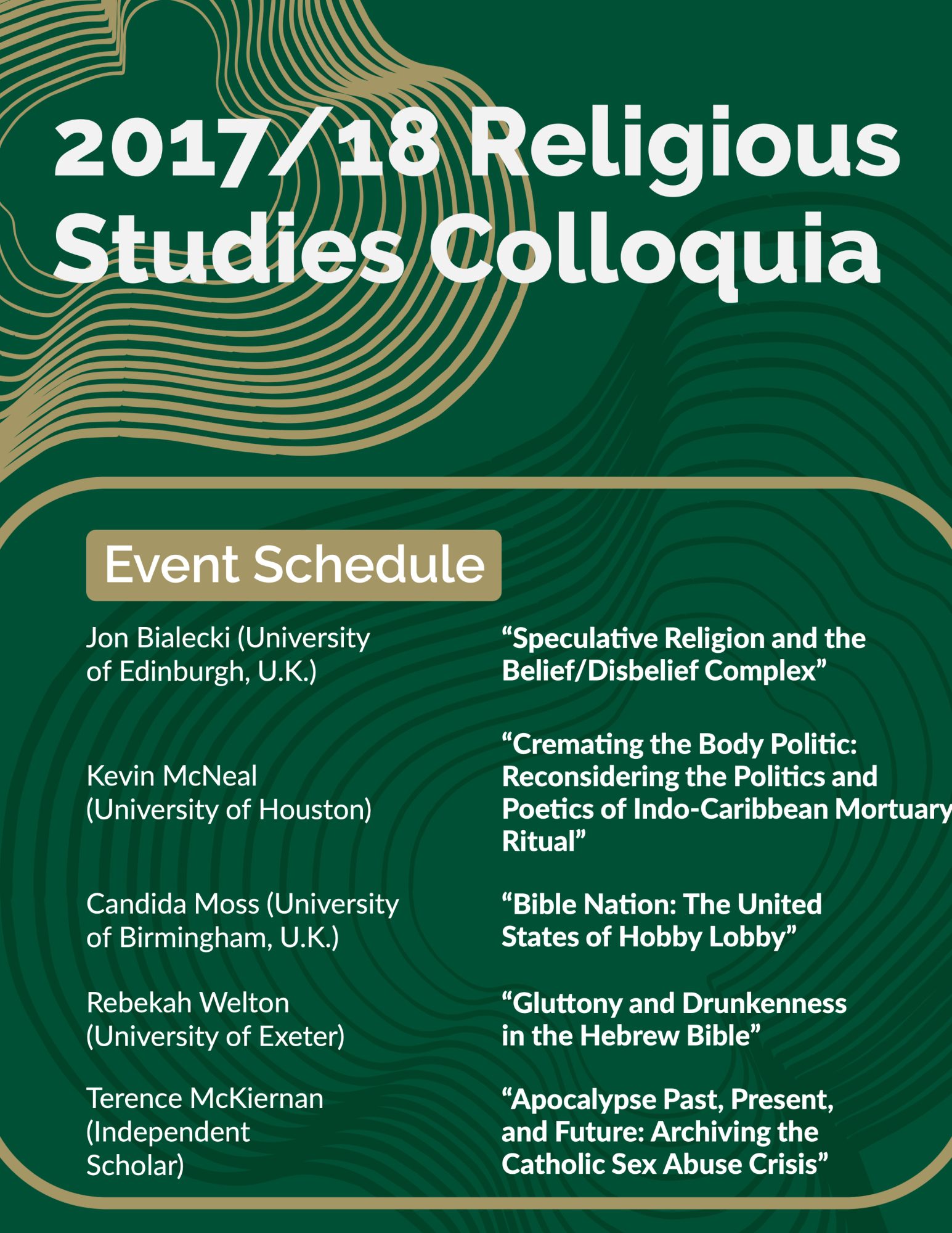2017/18 Religious Studies Colloquia
Event Schedule