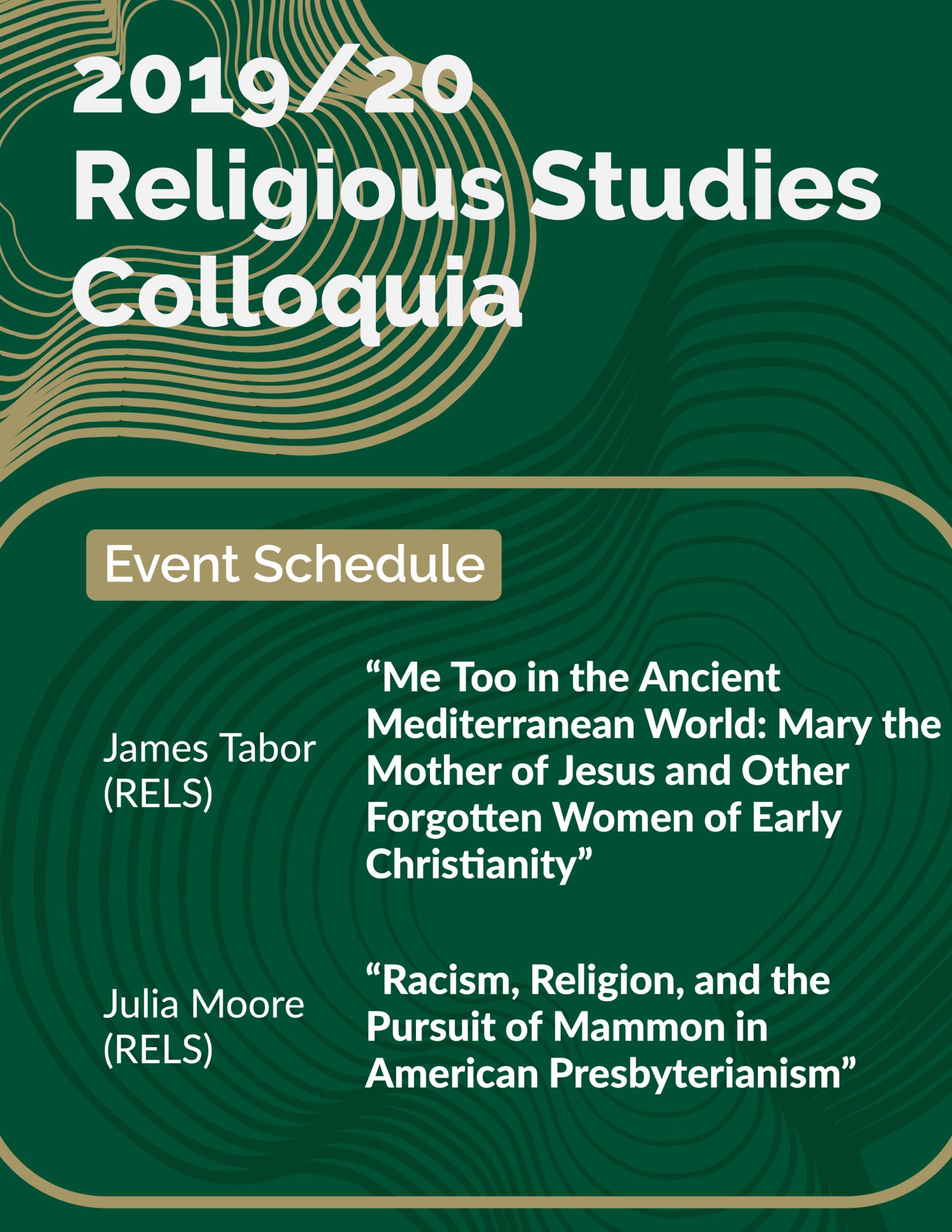 2019/20 Religious Studies Colloquia
Event Schedule