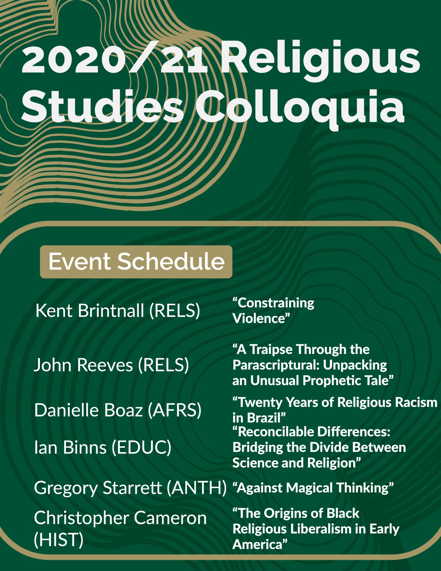 2020/21 Religious Studies Colloquia
Event Schedule